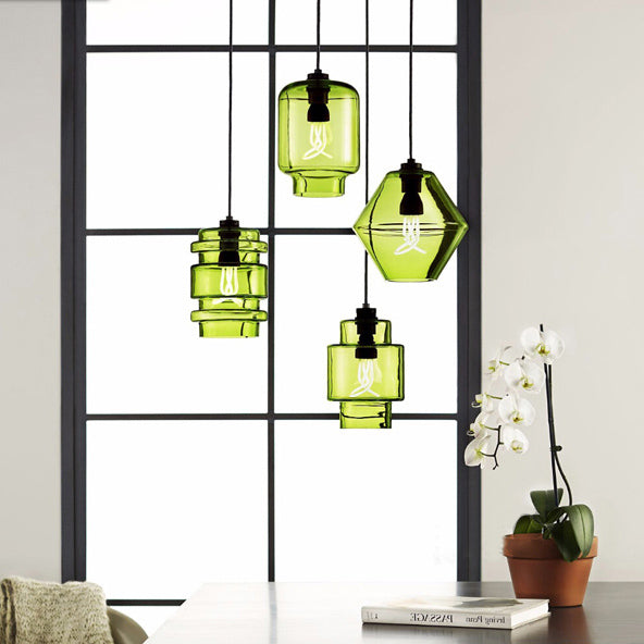 Simplicity Glass Hanging Lamp - Cylindrical 1-Light Pink/Yellow/Blue Ceiling Fixture