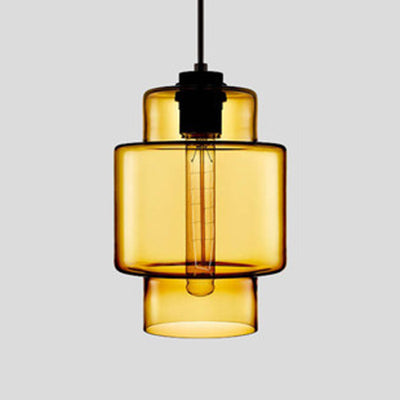 Simplicity Glass Cylindrical Hanging Lamp - 1-Light Pink/Yellow/Blue Ceiling Light Yellow / A