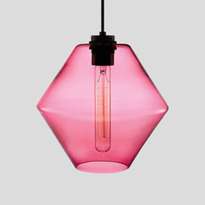 Simplicity Glass Cylindrical Hanging Lamp - 1-Light Pink/Yellow/Blue Ceiling Light Pink / C