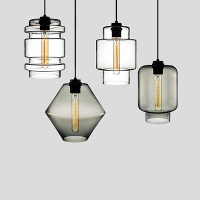 Simplicity Glass Hanging Lamp - Cylindrical 1-Light Pink/Yellow/Blue Ceiling Fixture