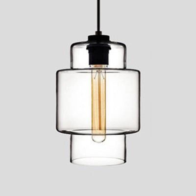 Simplicity Glass Cylindrical Hanging Lamp - 1-Light Pink/Yellow/Blue Ceiling Light Clear / A
