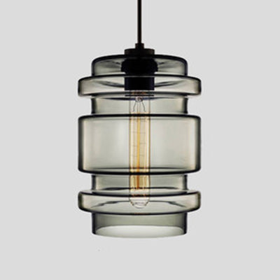 Simplicity Glass Hanging Lamp - Cylindrical 1-Light Pink/Yellow/Blue Ceiling Fixture