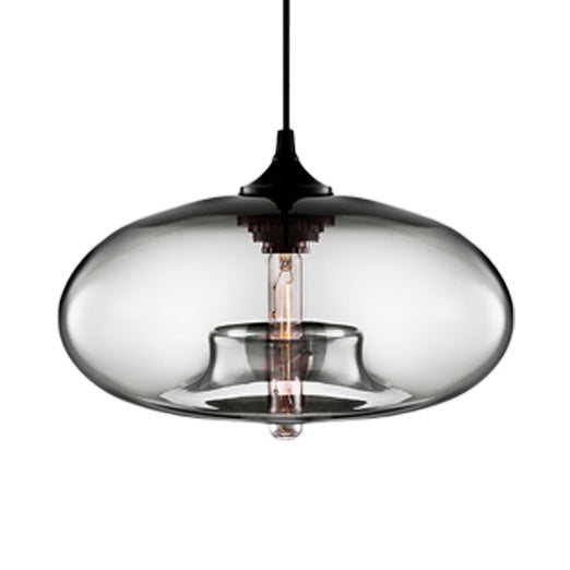 Contemporary 1-Light Hanging Ceiling Lamp with Oval Glass Shade in Red/Brown/Blue