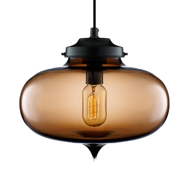 Contemporary Teardrop Hanging Pendant Light - 1 Light Glass, Red/Brown/Blue Ceiling Fixture