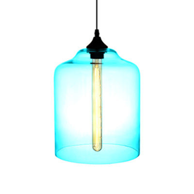 Contemporary Glass Jug Suspension Light - 1 Red/Brown/Blue Hanging Ceiling Lamp Sky Blue