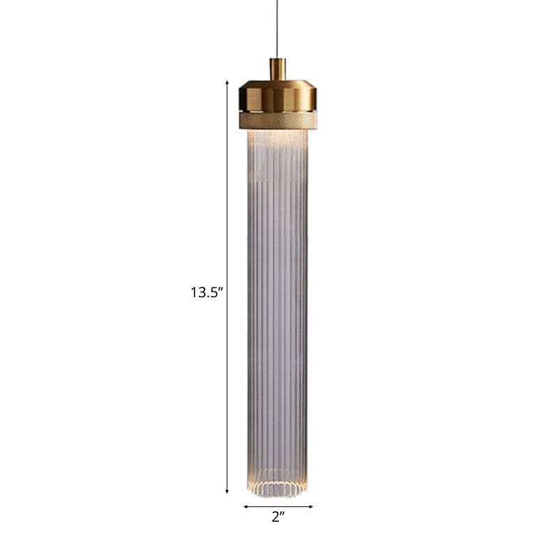 Stylish Gold Cylinder Pendant Light with Clear Glass Shade - Ideal for Restaurants and Bedrooms