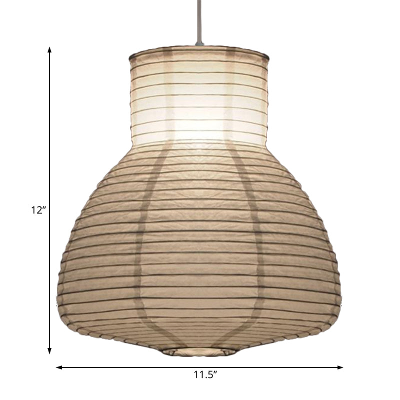 Retro Fabric Lantern Ceiling Pendant Light - 1 Light White Hanging Lamp Kit, 8.5"/10.5"/11.5" Wide