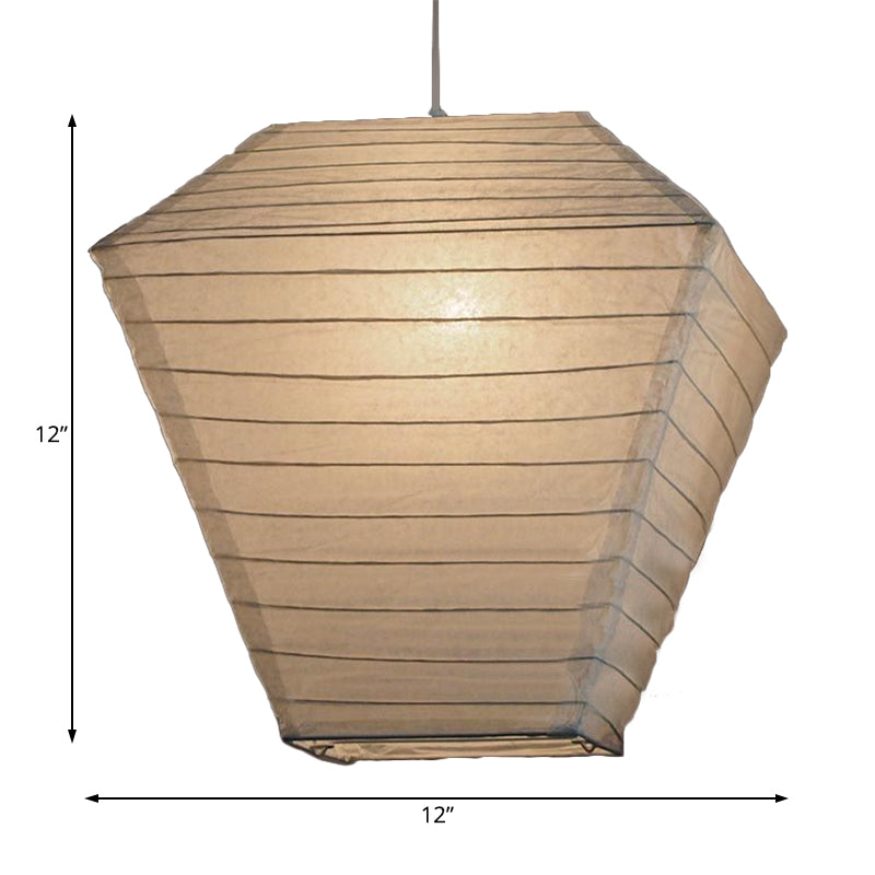 Retro Fabric Lantern Ceiling Pendant Light - 1 Light White Hanging Lamp Kit, 8.5"/10.5"/11.5" Wide