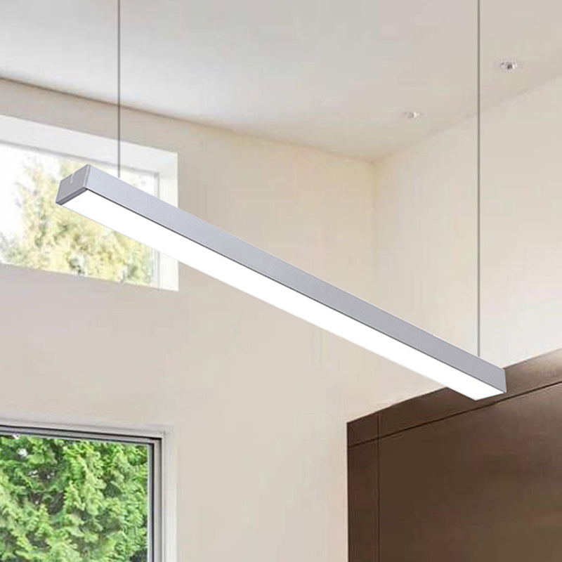 Sleek Rectangular LED Hanging Light - Minimal Silver/Black/White - 23.5"/35.5"/47" Long - 5"/8"/12" Wide