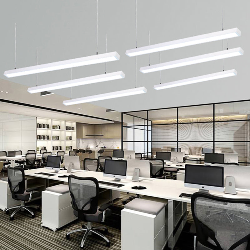 Sleek Rectangular LED Hanging Light - Minimal Silver/Black/White - 23.5"/35.5"/47" Long - 5"/8"/12" Wide