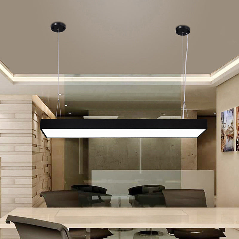 Sleek Rectangular LED Hanging Light - Minimal Silver/Black/White - 23.5"/35.5"/47" Long - 5"/8"/12" Wide