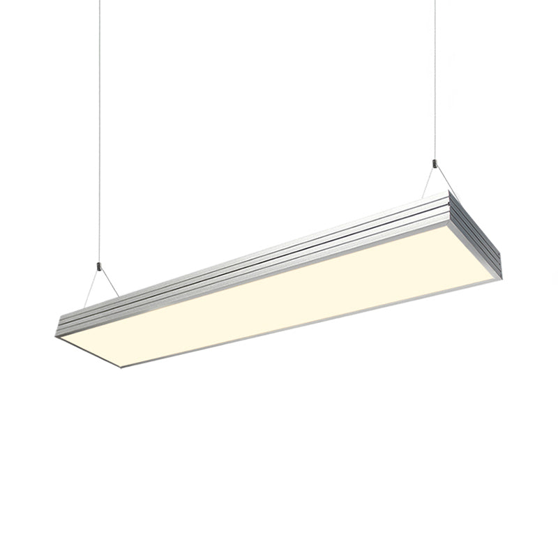 Ridged Metal Shade LED Office Pendant Lamp – Simplicity Silver/Black Ceiling Light Fixture for Dining Room – 8"/12" Wide