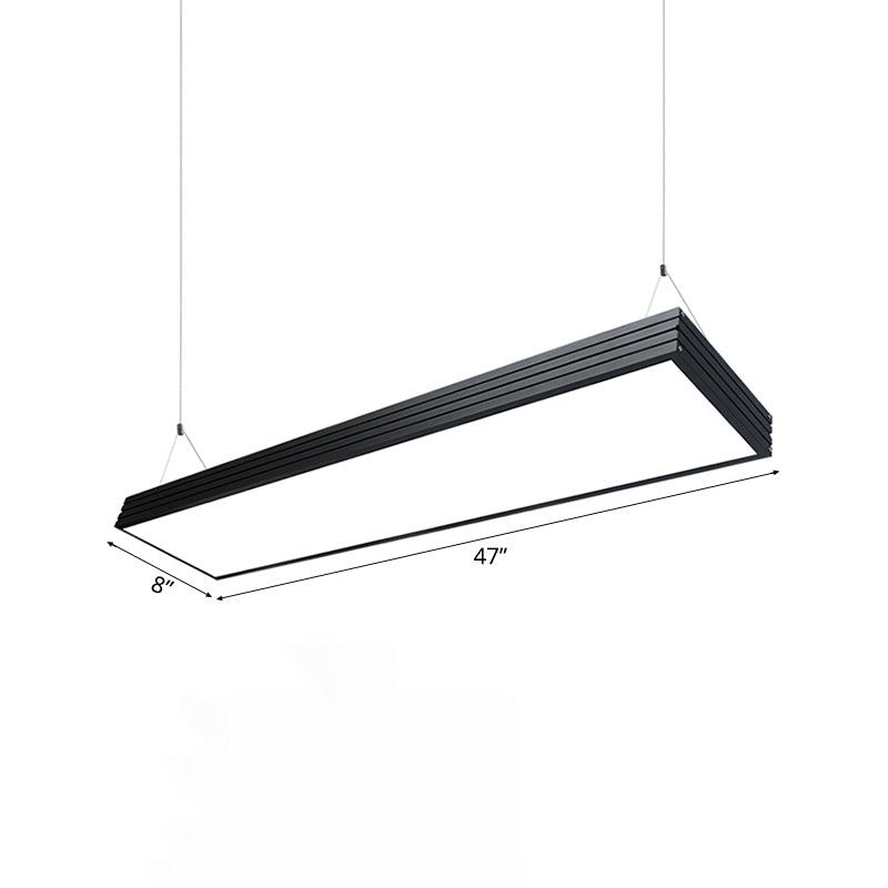Ridged Metal Shade LED Office Pendant Lamp – Simplicity Silver/Black Ceiling Light Fixture for Dining Room – 8"/12" Wide