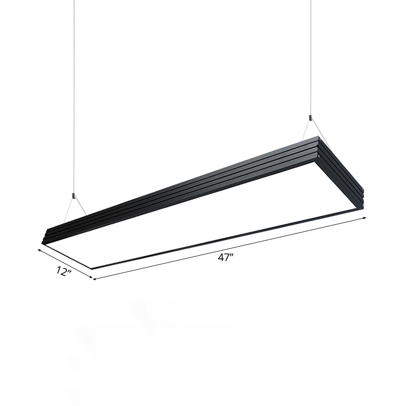 Ridged Metal Shade LED Office Pendant Lamp – Simplicity Silver/Black Ceiling Light Fixture for Dining Room – 8"/12" Wide
