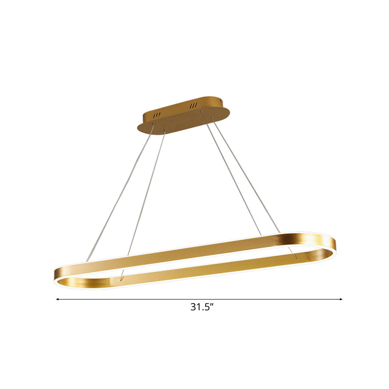 Plafonnier à LED ovale doré/blanc - 31,5"/39"/47" de large - Style minimaliste - Lumière chaude/blanche - Au-dessus de l'îlot