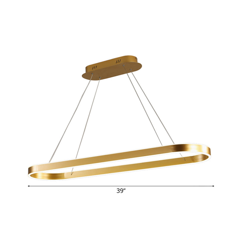 Plafonnier à LED ovale doré/blanc - 31,5"/39"/47" de large - Style minimaliste - Lumière chaude/blanche - Au-dessus de l'îlot