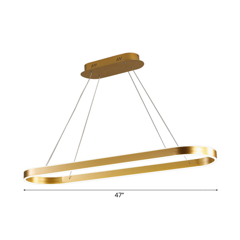 Plafonnier à LED ovale doré/blanc - 31,5"/39"/47" de large - Style minimaliste - Lumière chaude/blanche - Au-dessus de l'îlot