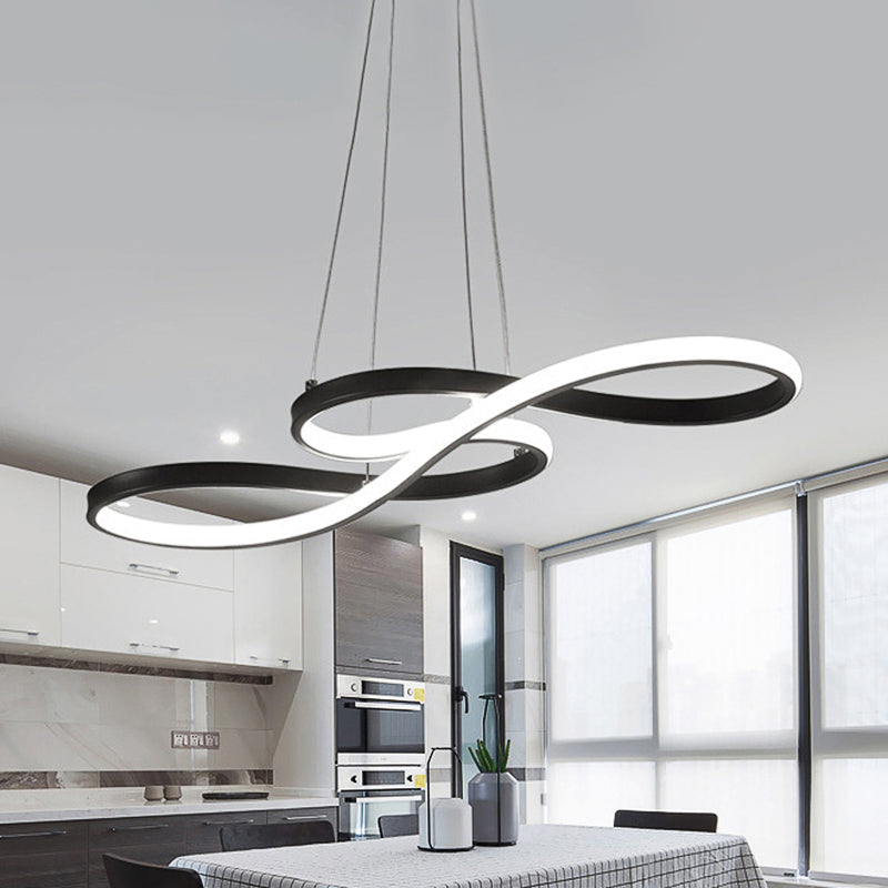 Modernism LED Ceiling Pendant with Acrylic Shade - Black/White/Gold - Twisted Hanging Lamp in Warm/White/Natural Light - 29.5"/39" Wide