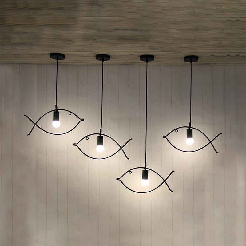 Modern Black Fish-Shaped Metal Pendant Ceiling Light for Dining Room