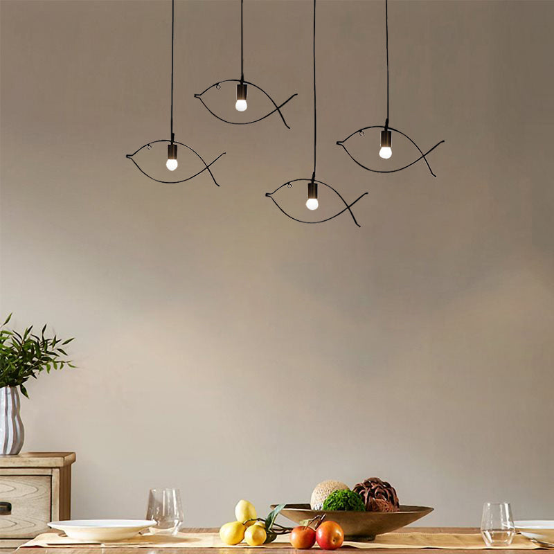 Modern Black Fish-Shaped Metal Pendant Ceiling Light for Dining Room