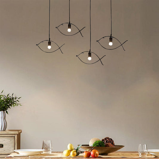 Modern Black Fish-Shaped Metal Pendant Ceiling Light for Dining Room