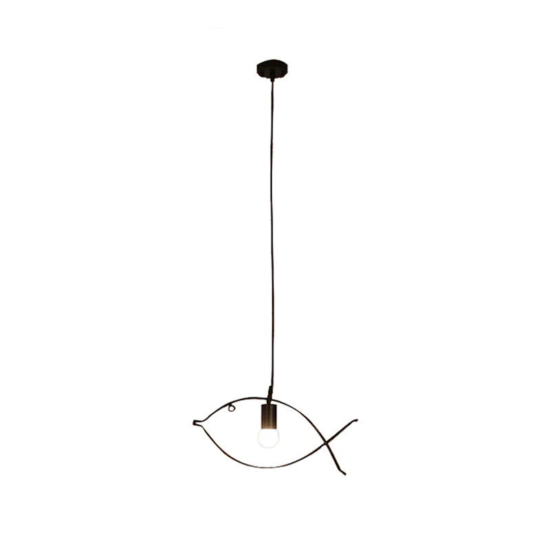 Modern Black Fish-Shaped Metal Pendant Ceiling Light for Dining Room