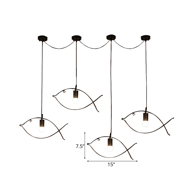 Modern Black Fish-Shaped Metal Pendant Ceiling Light for Dining Room