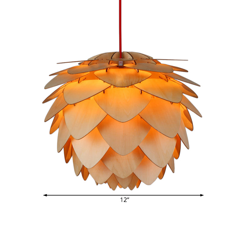 Pine Cone Pendant Lamp - Country Style Wood Suspension Light for Dining Table (12"/18")