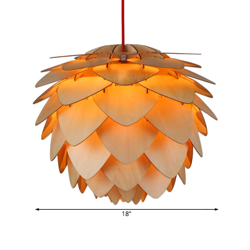 Pine Cone Pendant Lamp - Country Style Wood Suspension Light for Dining Table (12"/18")
