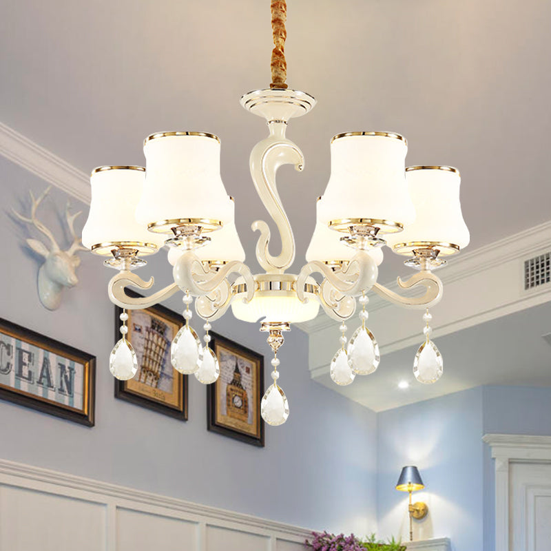 Lustre de chambre à coucher moderne en verre opale incurvé blanc avec 6 ampoules