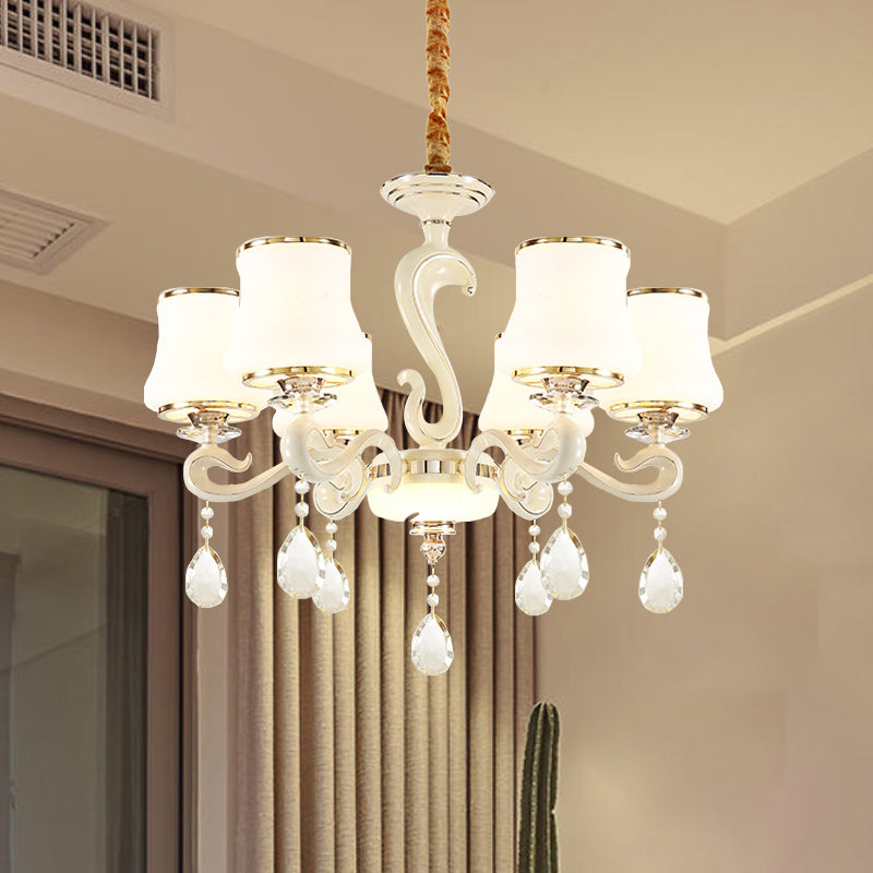Lustre de chambre à coucher moderne en verre opale incurvé blanc avec 6 ampoules
