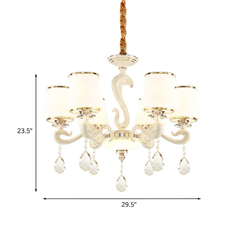 Lustre de chambre à coucher moderne en verre opale incurvé blanc avec 6 ampoules