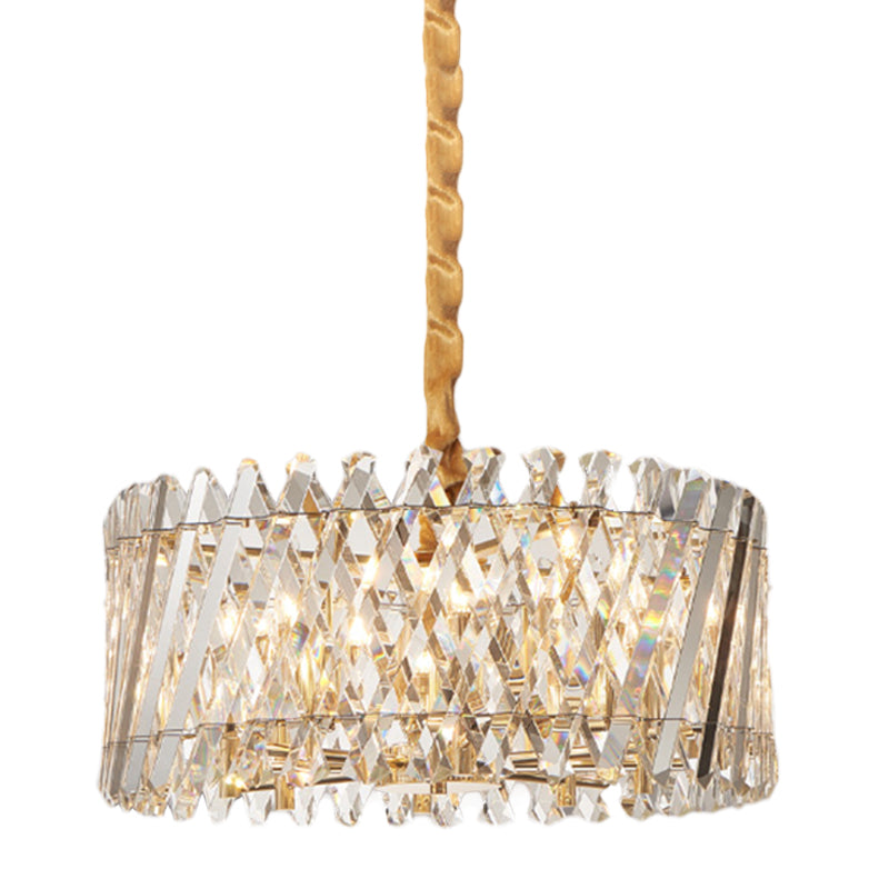 Modern Crystal Drum-Shape Bedroom Pendant Chandelier with 5 Bulbs