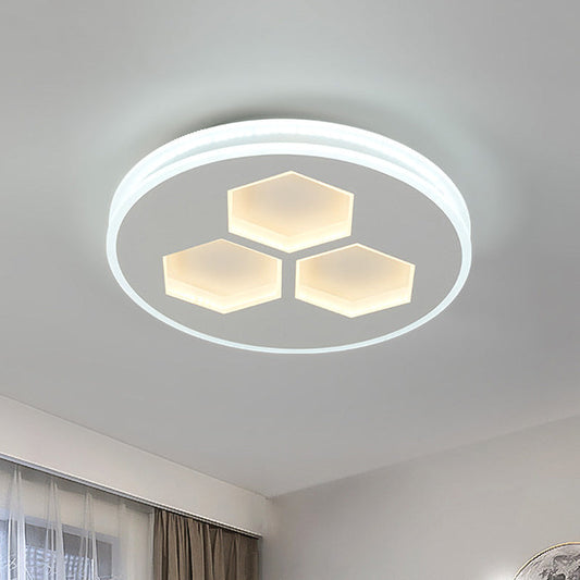 Modern LED Acrylic Ceiling Light with Hexagon Design - White Finish Circle Flush Mount