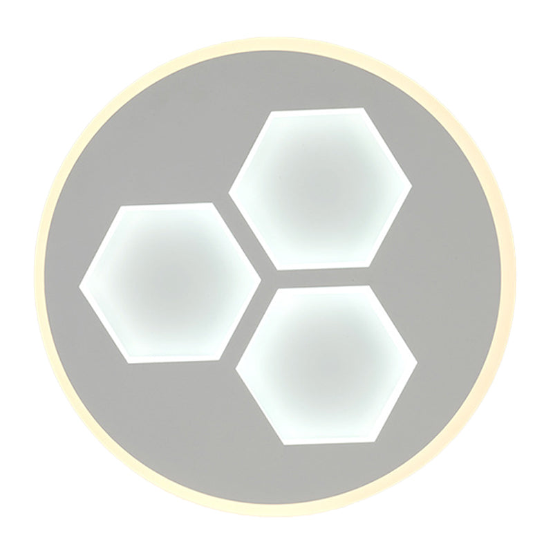 Modern LED Acrylic Ceiling Light with Hexagon Design - White Finish Circle Flush Mount