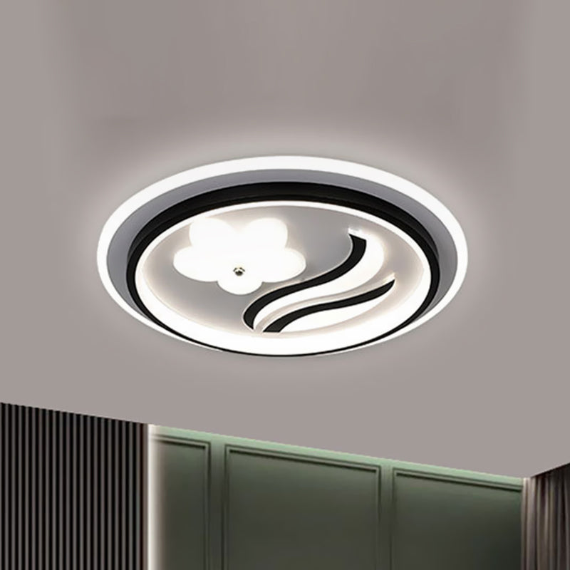 Modern Flower-Inspired Black Acrylic LED Flush Mount Light for Bedroom (Customizable in 15 Days)