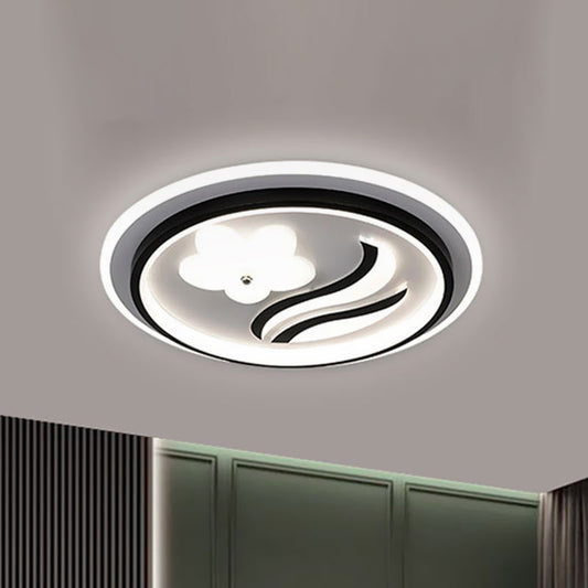 Modern Flower-Inspired Black Acrylic LED Flush Mount Light for Bedroom (Customizable in 15 Days)