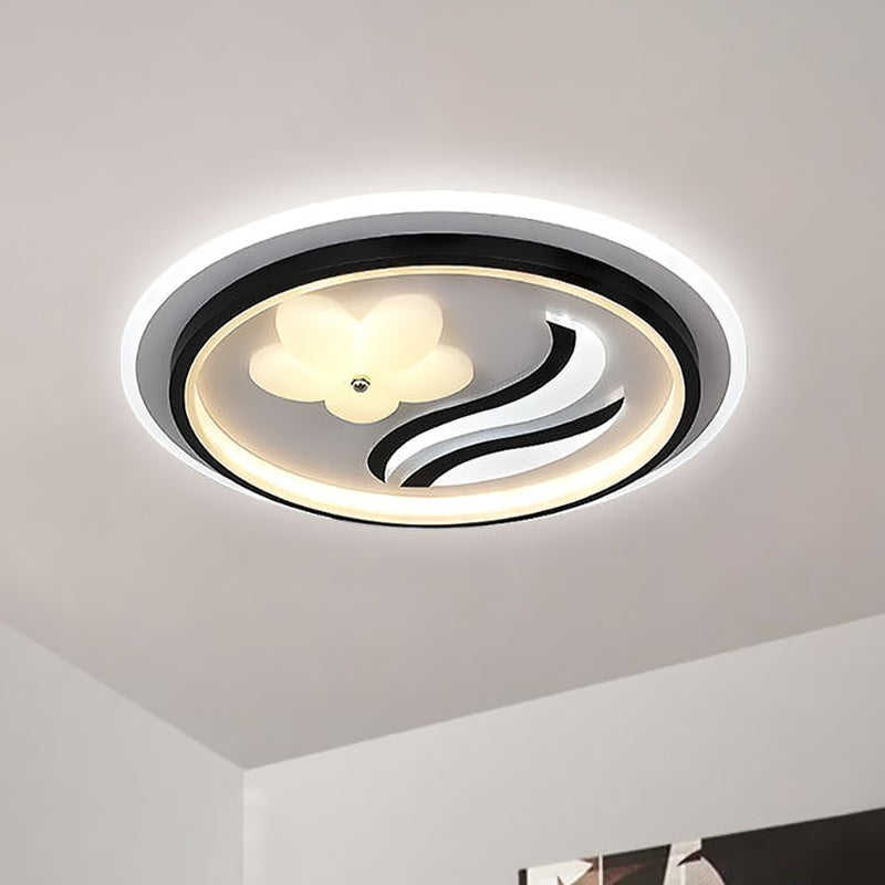 Modern Flower-Inspired Black Acrylic LED Flush Mount Light for Bedroom (Customizable in 15 Days)