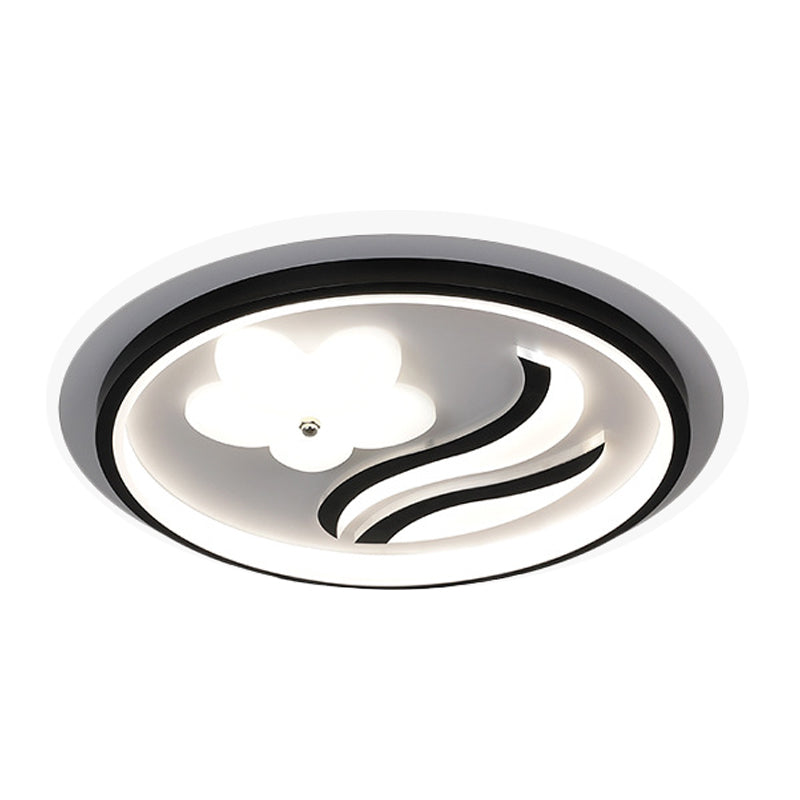 Modern Flower-Inspired Black Acrylic LED Flush Mount Light for Bedroom (Customizable in 15 Days)