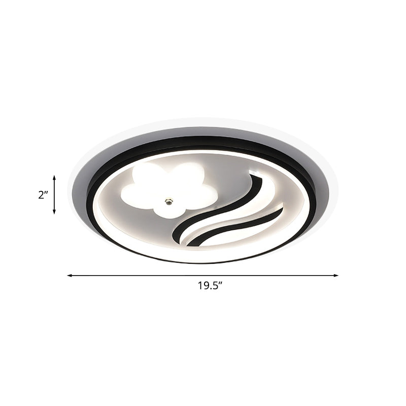 Modern Flower-Inspired Black Acrylic LED Flush Mount Light for Bedroom (Customizable in 15 Days)