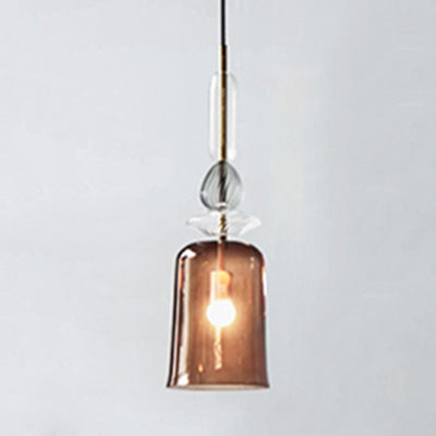 Modernist 1-Light Glass Pendant In Pink/Blue/Amber Globe Cylinder Or Dome Shape Amber