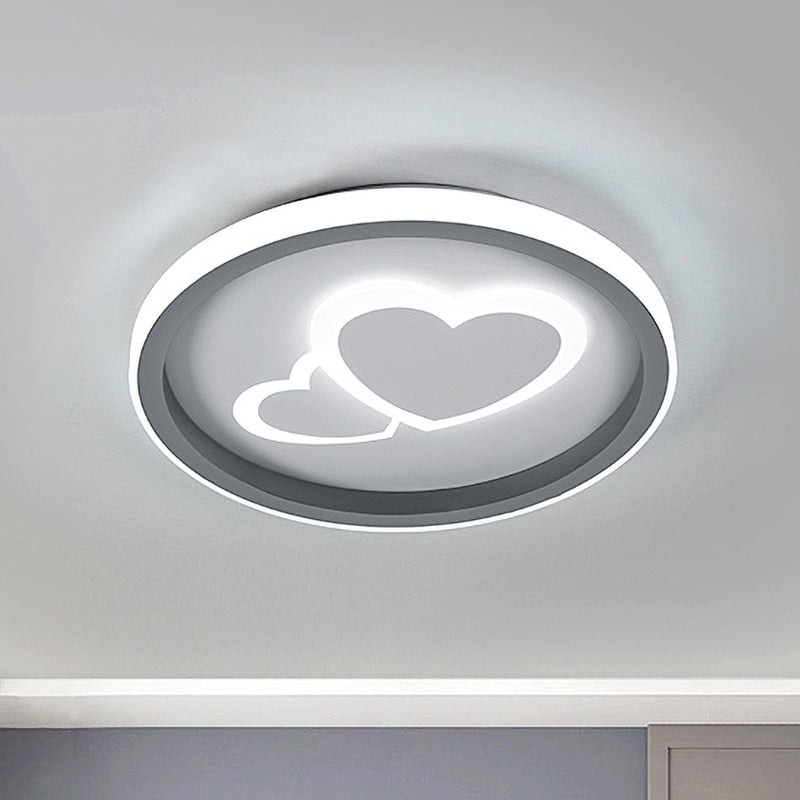 Modern Grey LED Flush Mount Light with Heart Pattern for Bedrooms