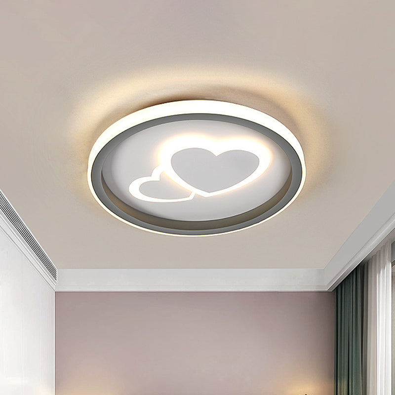 Modern Grey LED Flush Mount Light with Heart Pattern for Bedrooms