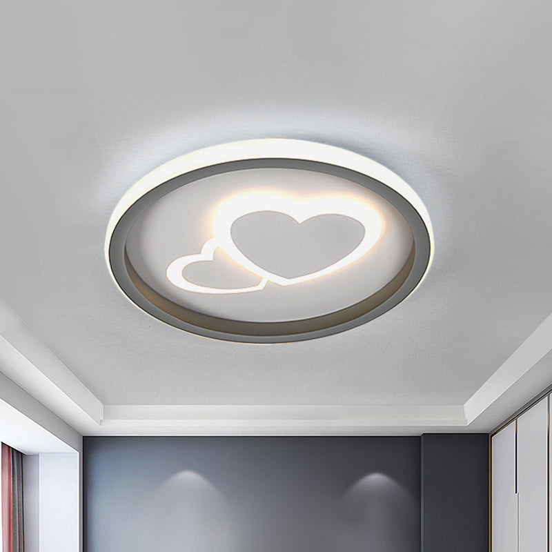 Modern Grey LED Flush Mount Light with Heart Pattern for Bedrooms