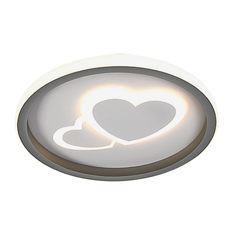 Modern Grey LED Flush Mount Light with Heart Pattern for Bedrooms