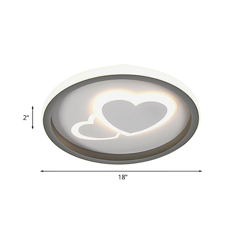 Modern Grey LED Flush Mount Light with Heart Pattern for Bedrooms