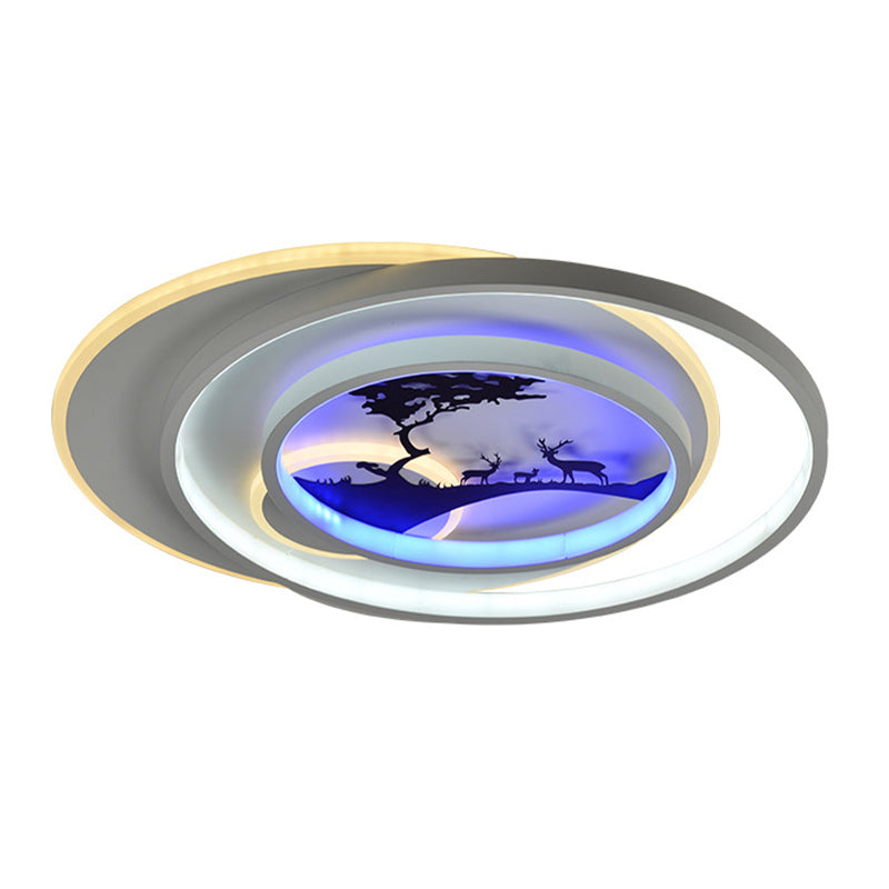 Modern White Flush Light Fixture: LED Acrylic Flushmount Lamp with Elegant Patterns - Flower, Deer, Feather