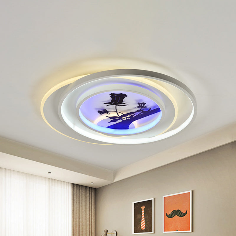Modern White Flush Light Fixture: LED Acrylic Flushmount Lamp with Elegant Patterns - Flower, Deer, Feather
