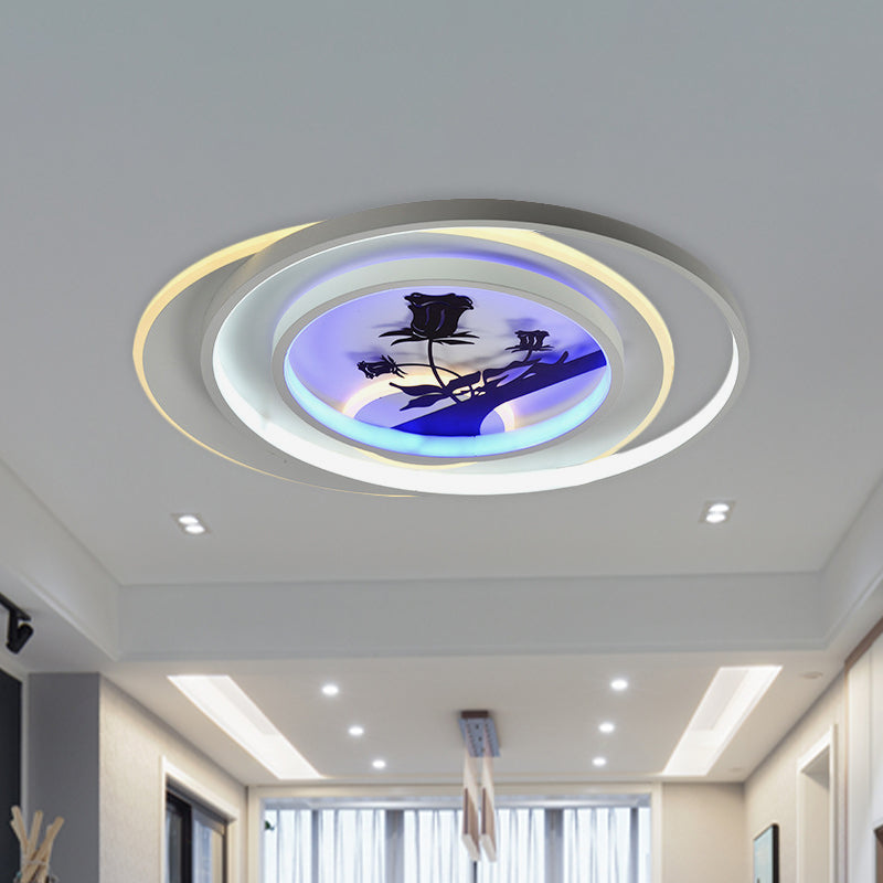 Modern White Flush Light Fixture: LED Acrylic Flushmount Lamp with Elegant Patterns - Flower, Deer, Feather
