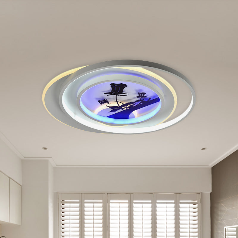 Modern White Flush Light Fixture: LED Acrylic Flushmount Lamp with Elegant Patterns - Flower, Deer, Feather